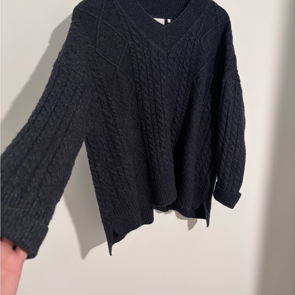 Foil Cable Knit Sweater | Navy Blue | Large | Wool Blend